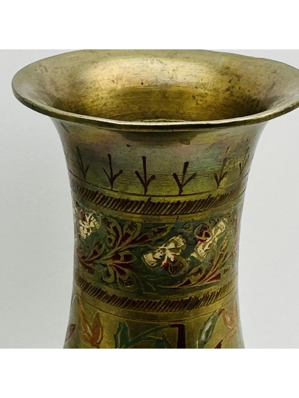 Vintage Decorative Brass Vase with Floral Engraving